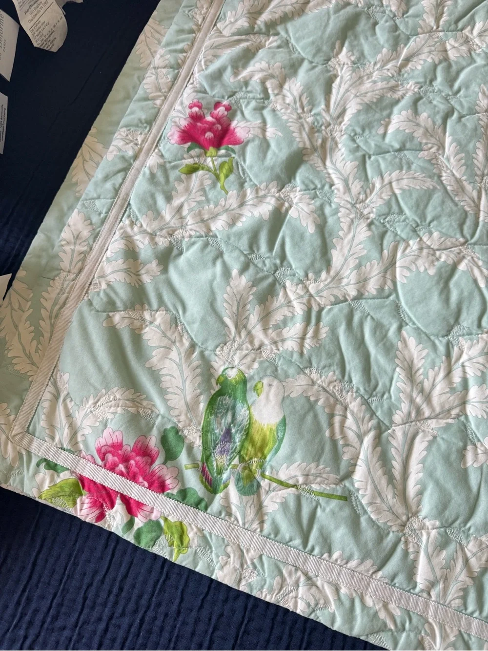 Yves Delorme Set Quilted Floral Parrot Pillow Sham Euro Boudoir French Cottage